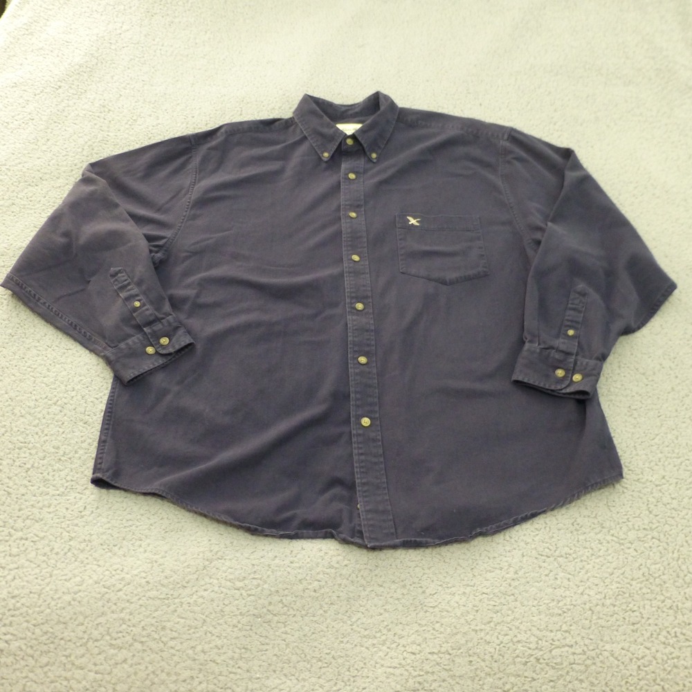 Eddie Bauer Shirt Mens XL Button Up Long Sleeve Navy Blue Cotton Work